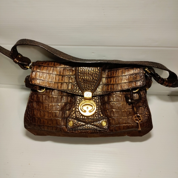 Gorgeous croc embossed leather suede shoulder bag brown - Picture 2 of 16
